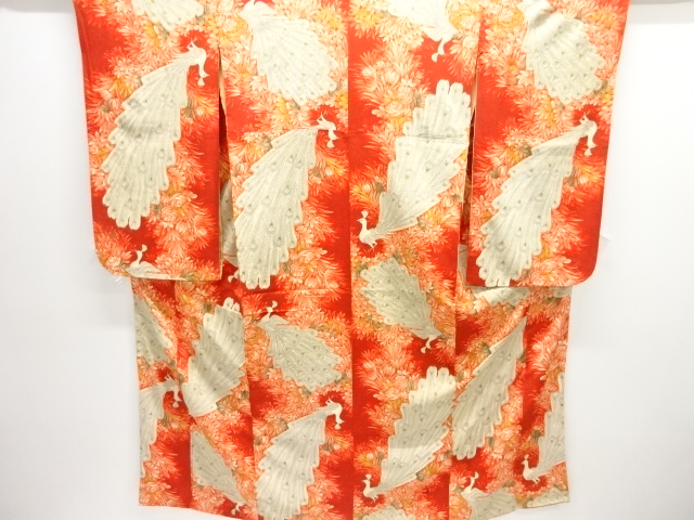 大正ロマン　錦紗孔雀に花模様中振袖